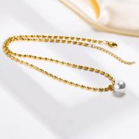 Edelstahl Schmuck Halskette, 304 Edelstahl, mit Kunststoff Perlen, plattiert, Modeschmuck & für Frau, Goldfarbe, frei von Nickel, Blei & Kadmium, Länge:ca. 40-45 cm, verkauft von PC