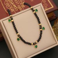 Stainless Steel Jewelry Necklace 304 Stainless Steel with Glass handmade & for woman Sold By PC