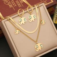 Enamel Stainless Steel Jewelry Set, 304 Stainless Steel, with Glass, plated, different styles for choice & for woman, gold, Sold By PC