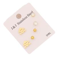 Stainless Steel Stud Earrings, 304 Stainless Steel, plated, different styles for choice & micro pave cubic zirconia & for woman, gold, 40x60mm, Sold By Set