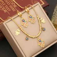 Evil Eye Jewelry Set 304 Stainless Steel plated & micro pave rhinestone & for woman & enamel gold Sold By PC
