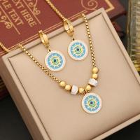 Evil Eye Jewelry Set 304 Stainless Steel plated & micro pave rhinestone & for woman & enamel gold Sold By PC