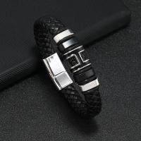 PU Cord Narukvice, s Cink Alloy, modni nakit & za čovjeka, crn, Prodano By PC