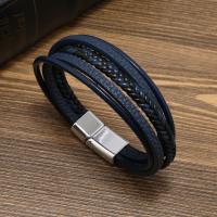 PU Leather Cord Bracelets, with Tibetan Style, fashion jewelry & for man, more colors for choice, 12cm, Sold By PC
