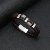 ПУ шнур браслеты, Искусственная кожа, с Нержавеющая сталь 316, ювелирные изделия моды & Мужский, Много цветов для выбора, 12mm, продается PC