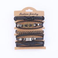 PU Leather Cord Bracelets with Zinc Alloy fashion jewelry & for man 12cm Sold By Set