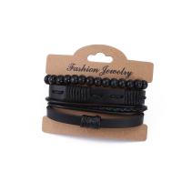 PU Leather Cord Bracelets, fashion jewelry & for man, 12cm, Sold By Set