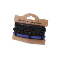 PU Leather Cord Bracelets, with Obsidian, fashion jewelry & for man, 12cm, Sold By Set