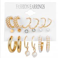 Zinc Alloy Earring Set with Plastic Pearl plated 6 pieces & for woman & with rhinestone 6-35mm Sold By Set