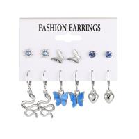 Tibetan Style Earring Set, with Resin, platinum color plated, for woman & enamel & with rhinestone, 5-36mm, Sold By Set