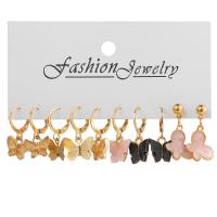 Zinc Alloy Earring Set, with Acrylic, Butterfly, gold color plated, 5 pieces & for woman, 25mm, Sold By Set