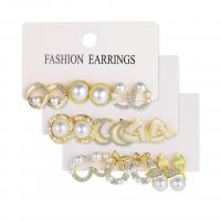 Zinc Alloy Earring Set with Plastic Pearl gold color plated & for woman & enamel & with rhinestone 13-20mm Sold By Set