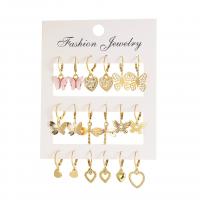 Zinc Alloy Earring Set with Resin plated 9 pieces & for woman & with rhinestone & hollow 22-30mm Sold By Set