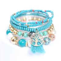 Resin Bracelet Set, with Tibetan Style & Acrylic, plated, 5 pieces & Bohemian style & for woman, more colors for choice, 3-14mm, Inner Diameter:Approx 50mm, Sold By Set