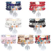 Glass Bracelet Set, with Shell & Resin & Tibetan Style, Tree, plated, 4 pieces & Bohemian style & for woman, more colors for choice, 8mm, Inner Diameter:Approx 50mm, Sold By Set