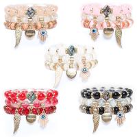 Glass Bracelet Set, with Resin & Tibetan Style & Acrylic, Evil Eye Hamsa, plated, three pieces & Bohemian style & Unisex, more colors for choice, 8-14mm, Inner Diameter:Approx 50mm, Sold By Set