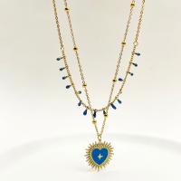 Stainless Steel Jewelry Necklace, 304 Stainless Steel, with 6cm extender chain, Heart, Vacuum Ion Plating, Double Layer & fashion jewelry & for woman & enamel, blue, nickel, lead & cadmium free, 20mm, Length:Approx 41 cm, Approx 40 cm, Sold By PC
