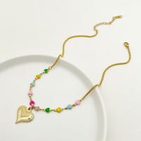 Stainless Steel Jewelry Necklace, 304 Stainless Steel, with 6cm extender chain, Heart, Vacuum Ion Plating, fashion jewelry & for woman & enamel, mixed colors, nickel, lead & cadmium free, 20mm, Length:Approx 40 cm, Sold By PC
