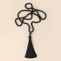 Fashion Fringe Necklace, Black Agate, with Knot Cord, Tassel, vintage & fashion jewelry & Unisex, black, 6mm,85mm, Length:Approx 86 cm, Sold By PC
