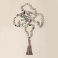 Fashion Fringe Necklace, ​Amazonite​, with Knot Cord, Tassel, vintage & fashion jewelry & Unisex & frosted, mixed colors, 8mm,80mm, Length:Approx 122.5 cm, Sold By PC