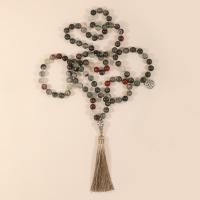 Fashion Fringe Necklace, Chicken-blood Stone, with Knot Cord & Tibetan Style, Tassel, silver color plated, vintage & fashion jewelry & Unisex, mixed colors, 8mm,80mm, Length:Approx 115 cm, Sold By PC