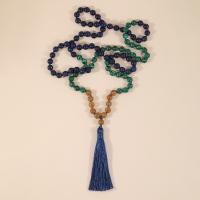 Fashion frynser halskæde, Malakit, med Knude ledning & Lapis Lazuli & Grain Stone, Tassel, Vintage & mode smykker & Unisex, blandede farver, 8mm,80mm, Længde Ca. 102 cm, Solgt af PC