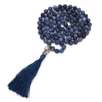 Fashion Fringe Necklace Sodalite with Knot Cord & Zinc Alloy Tassel silver color plated vintage & fashion jewelry & Unisex blue 8mm 80mm Length Approx 110 cm Sold By PC