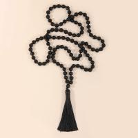 Fashion Fringe Necklace, Black Agate, with Knot Cord, Tassel, vintage & fashion jewelry & Unisex, black, 8mm,80mm, Length:Approx 103 cm, Sold By PC