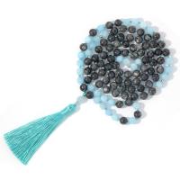 Fashion Fringe Necklace Labradorite with Knot Cord & Aquamarine Tassel vintage & fashion jewelry & Unisex mixed colors 8mm 80mm Length Approx 88 cm Sold By PC