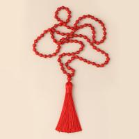 Fashion Fringe collier, avec Cordon de noeud, glandpompon, Vintage & bijoux de mode & unisexe, rouge, 6mm,85mm, Longueur:Environ 86 cm, Vendu par PC