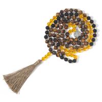 Fashion Fringe Necklace Tiger Eye with Knot Cord & Citrine & Zinc Alloy Tassel silver color plated vintage & fashion jewelry & Unisex mixed colors 8mm 80mm Length Approx 106 cm Sold By PC
