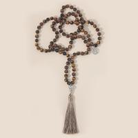 Fashion Fringe Necklace, Tiger Eye, with Knot Cord & Tibetan Style, Tassel, silver color plated, vintage & fashion jewelry & Unisex, mixed colors, 8mm,80mm, Length:Approx 81 cm, Sold By PC
