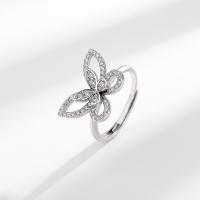 Cubic Zirconia Micro Pave 925 Sterling Silver Rings Butterfly fashion jewelry & micro pave cubic zirconia & for woman nickel lead & cadmium free US Ring Sold By PC