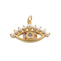 Cubic Zirconia Micro Pave Brass Pendant, with Plastic Pearl, fashion jewelry & micro pave cubic zirconia & for woman, golden, nickel, lead & cadmium free, 18x25x3mm, Hole:Approx 1mm, Sold By PC