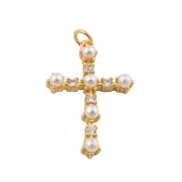 Brass Jewelry Pendants with Plastic Pearl Cross fashion jewelry & for woman golden nickel lead & cadmium free Approx 1mm Sold By PC