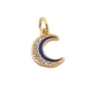 Cubic Zirconia Micro Pave Brass Pendant, Moon, micro pave cubic zirconia & for woman & enamel, golden, nickel, lead & cadmium free, 15x9x2mm, Hole:Approx 1mm, Sold By PC