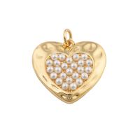 Messing Smykker Vedhæng, med Plastic Pearl, Heart, mode smykker & for kvinde, gylden, nikkel, bly & cadmium fri, 23x21x3mm, Hole:Ca. 1mm, Solgt af PC