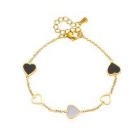 Titanium Steel Bracelet & Bangle, with Shell, with 1.57inch extender chain, Heart, plated, fashion jewelry & for woman, golden, Sold Per Approx 5.9 Inch Strand