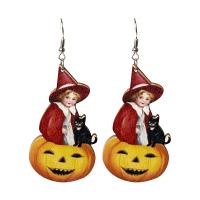 Wood Drop Earring with Iron Halloween Jewelry Gift & for woman 90mm Sold By Pair
