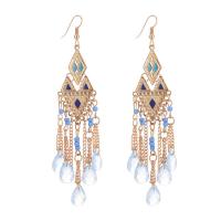 Tibetan Style Tassel Earring, with Seedbead, Geometrical Pattern, gold color plated, Bohemian style & for woman & with rhinestone, more colors for choice, 20x108mm, Sold By Pair