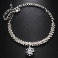 Glass Anklet, with Brass, Heart, plated, fashion jewelry & for woman & with rhinestone, more colors for choice, Length:Approx 8 Inch, Sold By PC