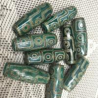 Natürliche Tibetan Achat Dzi Perlen, Trommel, nahe Augen & DIY, grün, 15*39mm, 2PCs/Menge, verkauft von Menge