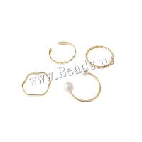 Brass Finger Ring with Plastic Pearl real gold plated 4 pieces & fashion jewelry & for woman golden 17mm Sold By PC