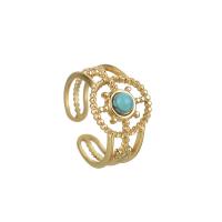 Titanium Steel Finger Ring, with turquoise, 14K gold plated, fashion jewelry & for woman, two different colored, 18*14mm, 2PCs/Lot, Sold By Lot