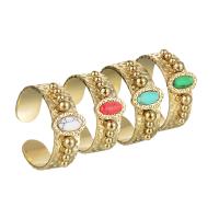 Titanium Steel Finger Ring, with turquoise, 14K gold plated, fashion jewelry & Unisex, golden, 18mm, 2PCs/Lot, Sold By Lot