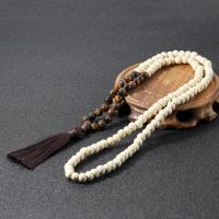 Fashion Fringe Necklace Tiger Eye with Knot Cord & Wood Tassel vintage & fashion jewelry & Unisex mixed colors 8mm 80mm Length Approx 89 cm Sold By PC