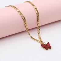 Titanium Steel Necklace with Plastic with 5cm extender chain Butterfly Vacuum Ion Plating fashion jewelry & for woman red nickel lead & cadmium free Length Approx 30 cm Sold By PC