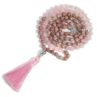 Fashion Fringe Necklace Rose Quartz with Knot Cord & Rhodochrosite & Zinc Alloy Tassel silver color plated vintage & fashion jewelry & Unisex pink 8mm 80mm Length Approx 114 cm Sold By PC