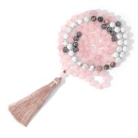 Мода Fringe ожерелье, розовый кварц, с Узел Корд & магнезит & Полудрагоценный камень & гематит, кисточка, Винтаж & ювелирные изделия моды & Мужская, разноцветный, 8mm,85mm, длина:Приблизительно 108 см, продается PC