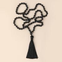 Fashion Fringe Necklace, Lava, with Knot Cord, Tassel, vintage & fashion jewelry & Unisex, black, 6mm, Approx 108PCs/Strand, Sold By Strand